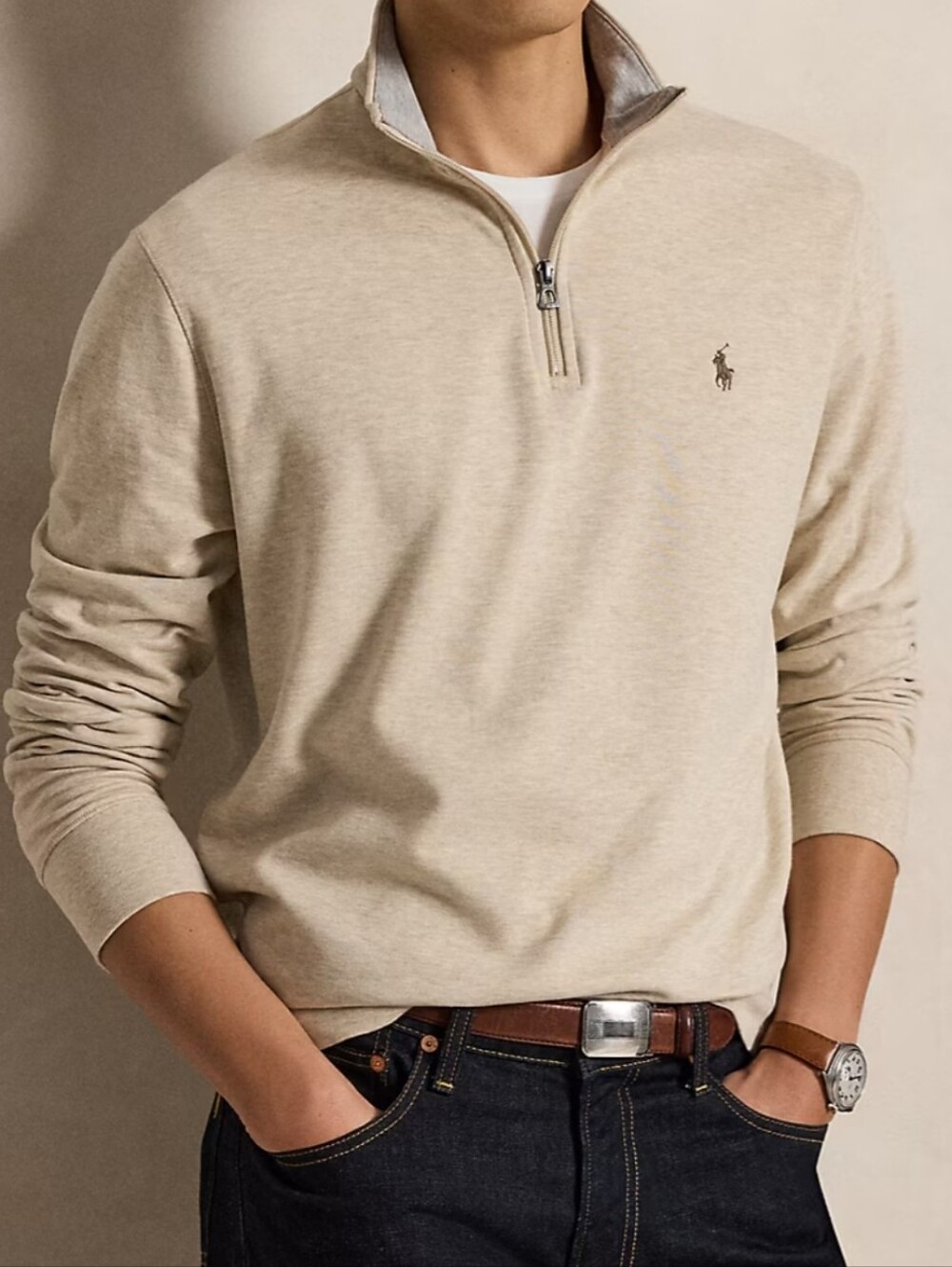 Polo by Ralph Lauren Men's Half-Zip Sweater - Oatmeal Size Medium NWT